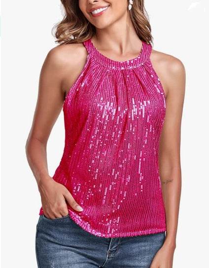 Women's Halter Round Neck Top Sequin Camisole - Meli Meli CDMX