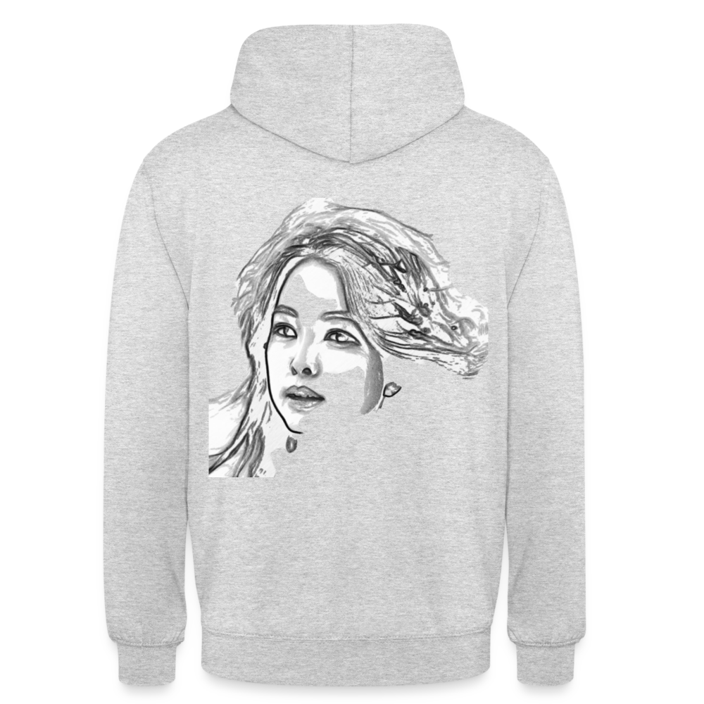 Sudadera con capucha unisex, ¨Meli Meli¨ - gris claro jaspeado