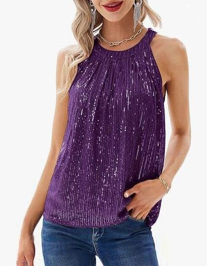 Women's Halter Round Neck Top Sequin Camisole - Meli Meli CDMX