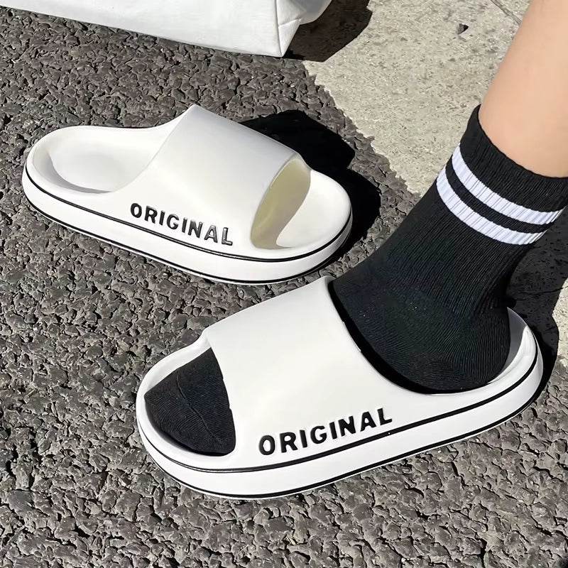 Stylish Solid Color Couples' Slip-On Slippers - Anti-Slip Summer Beach Slides with Thick Sole - Meli Meli CDMX