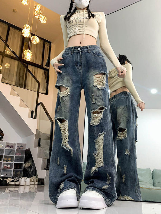 Ripped Lazy Loose Jeans For Women - Meli Meli CDMX