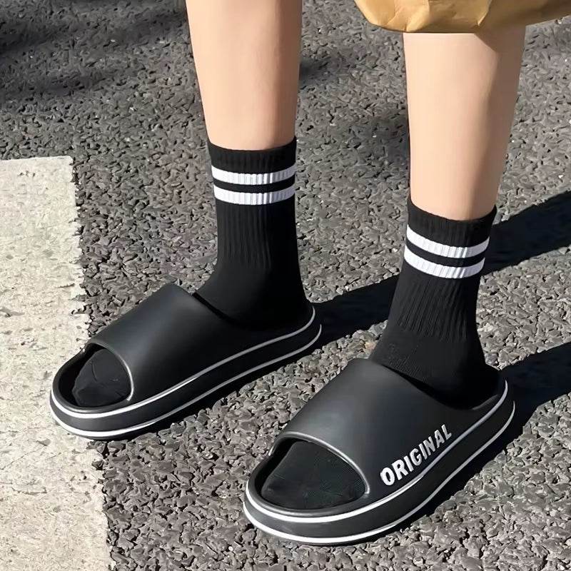 Stylish Solid Color Couples' Slip-On Slippers - Anti-Slip Summer Beach Slides with Thick Sole - Meli Meli CDMX