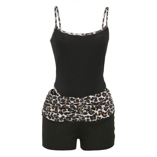 Leopard Print Sleeveless Suspender Shorts Suit Women - Meli Meli CDMX