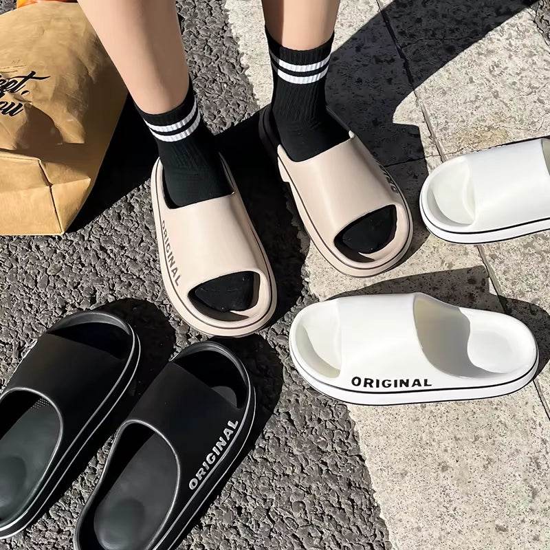 Stylish Solid Color Couples' Slip-On Slippers - Anti-Slip Summer Beach Slides with Thick Sole - Meli Meli CDMX