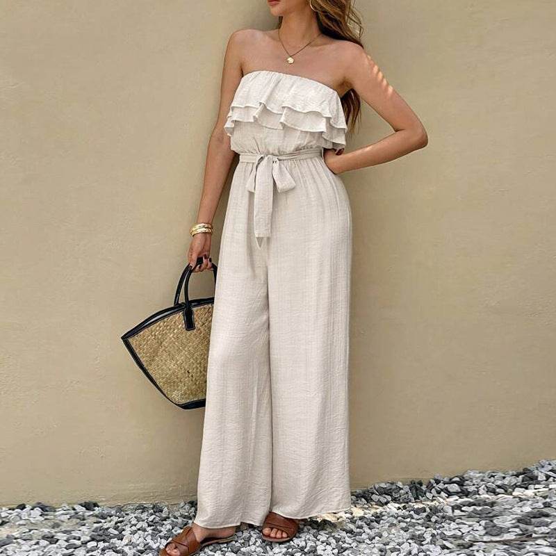 Women's Summer Sleeveless Tube Top Jumpsuit Ruffled Tied Jumpsuit - Meli Meli CDMX