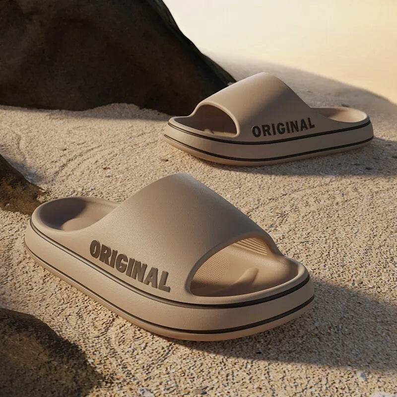 Stylish Solid Color Couples' Slip-On Slippers - Anti-Slip Summer Beach Slides with Thick Sole - Meli Meli CDMX