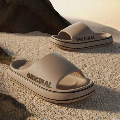 Stylish Solid Color Couples' Slip-On Slippers - Anti-Slip Summer Beach Slides with Thick Sole - Meli Meli CDMX