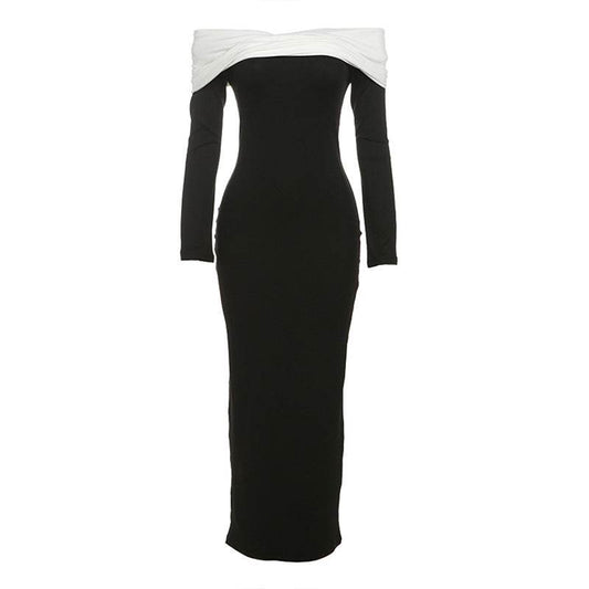 Off-shoulder Long Sleeve High Waist Slim Fit Dress Women - Meli Meli CDMX