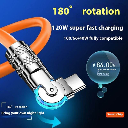 Rotatable Mech 6A Super Fast Charge Data Cable 120W - Meli Meli CDMX